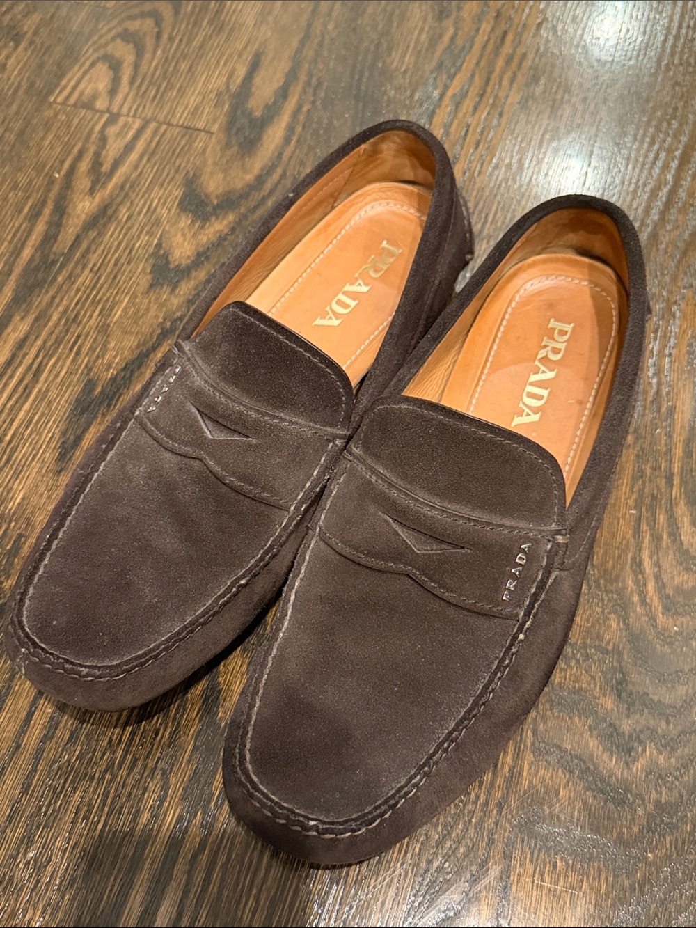 Prada Dark Brown Suede Penny Loafers